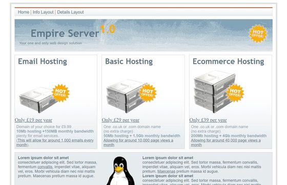 Шаблон сайта хостинга Empire Server